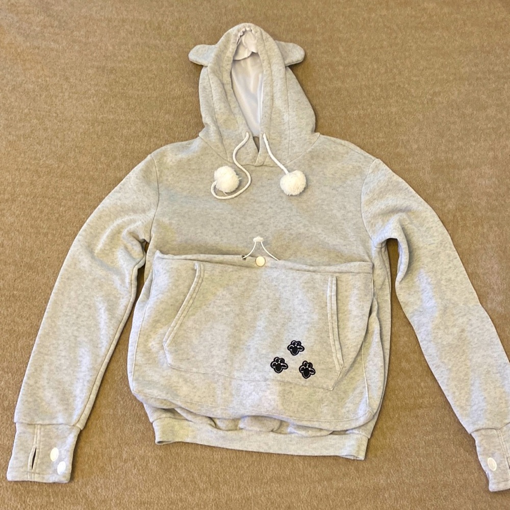 Gray Cat hoodie for carrying kittens/small cats